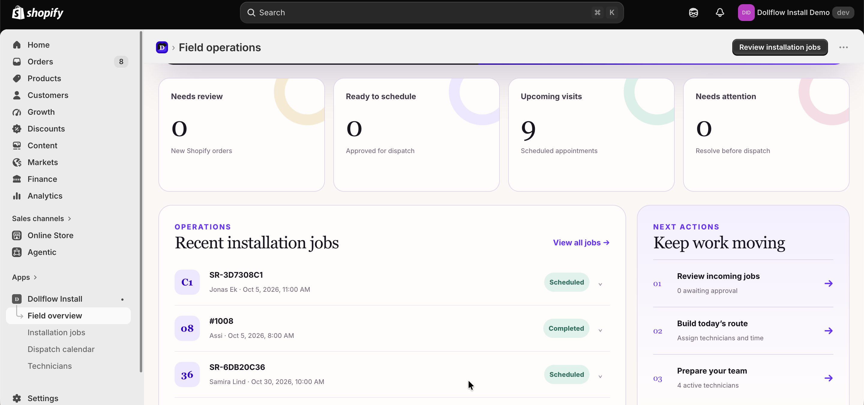 Dollflow Install field operations dashboard